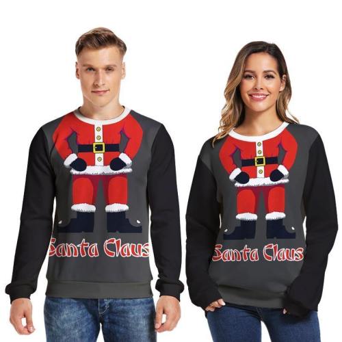 Mens Pullover Sweatshirt 3D Printed Christmas Santa Claus Black Long Sleeve Shirts