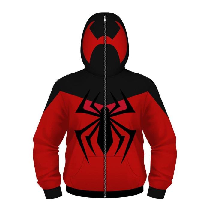 Kids Spider Man Full Zip Hoodie Holloween Cosplay Sweatshirt