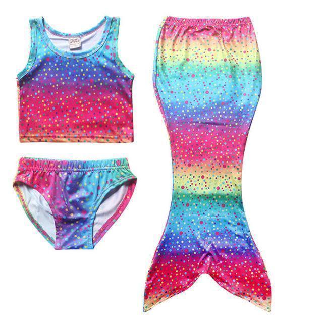 3 Pcs Girls Rainbow Mermaid Tail Swimwear Bathing Suit Cosplay Costume Bikini Swimsuit Swimming