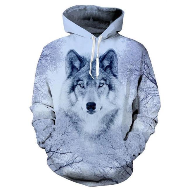 Mens Hoodies 3D Printing White Snow Wolf Printed Hooded