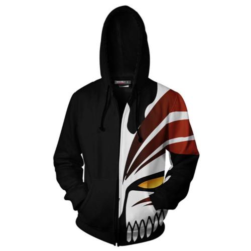 Unisex Bleach Hoodies Kurosaki Ichigo Zip Up 3D Print Jacket Sweatshirt