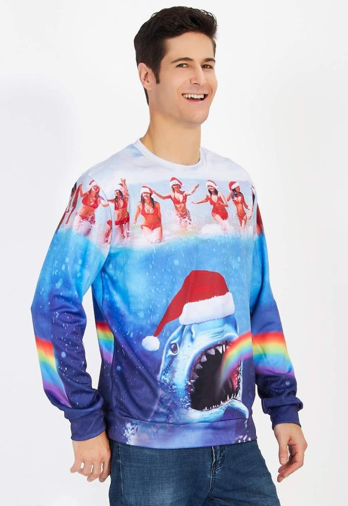 Christmas Pullover Sweatshirts Ugly Sweater Shark Rainbow Shirts