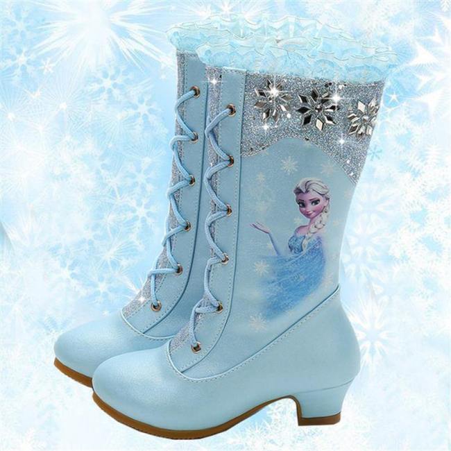 Autumn And Winter New High Boots Girls Princess High-Heeled Children Sequins Snow Boots Frozen Boots