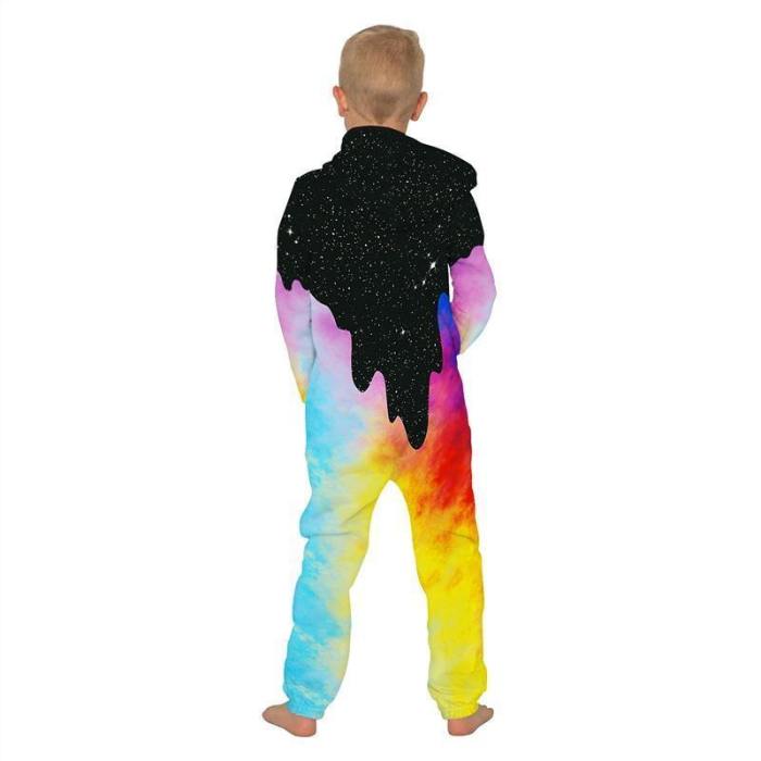 Children'S Jumpsuit Colorful Galaxy Starry Printing Kids Rompers Nightwear Homewear Zipper Clothing