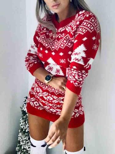 Funny Ugly Christmas Snowflakes Print Sweater Dress