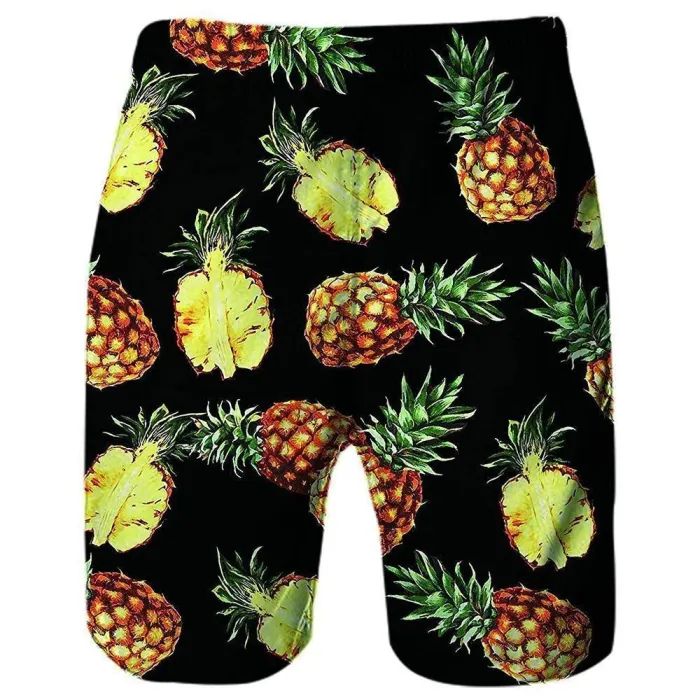 Black Pineapple Tropical Hawaiian Beach Board Shorts