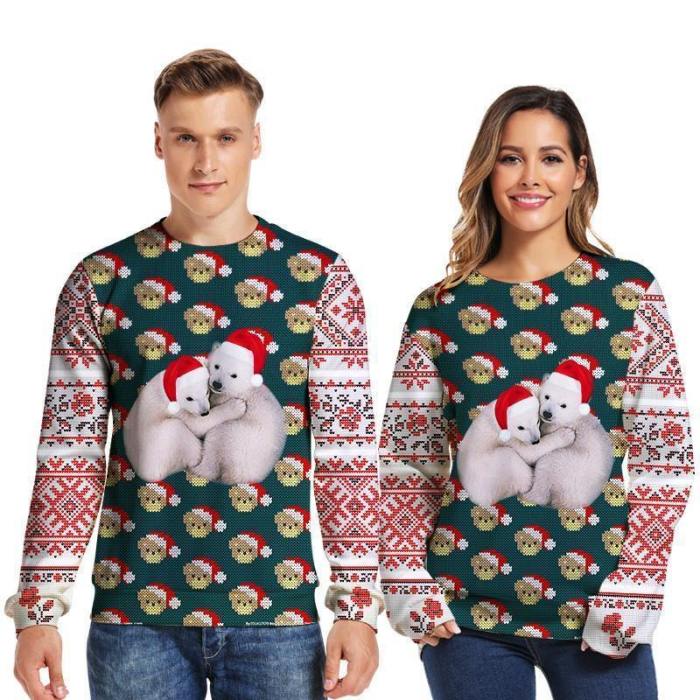 Mens Pullover Sweatshirt 3D Printed Christmas Two Dogs Long Sleeve Shirts