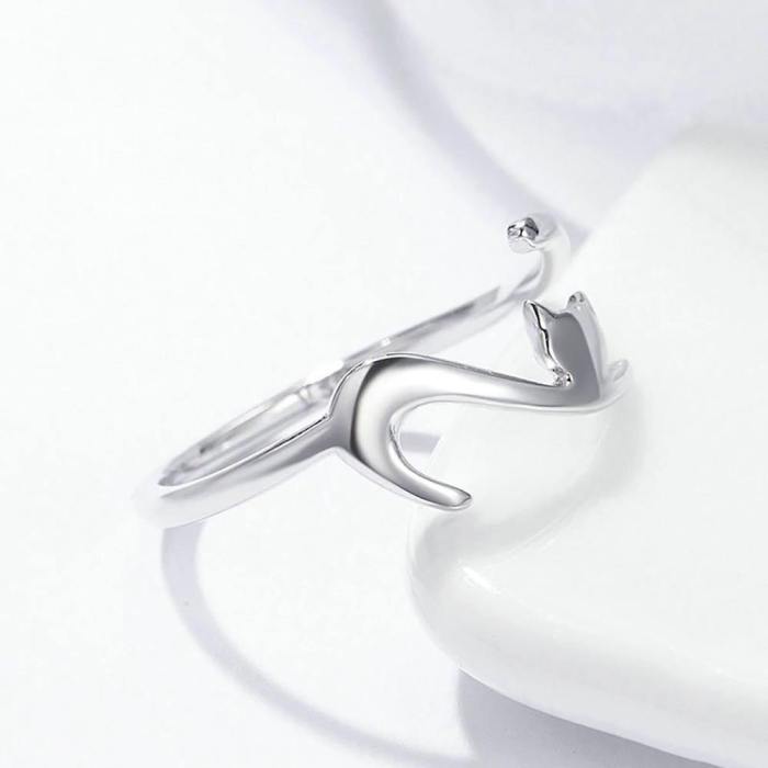 Sterling Silver Stretching Cat With Wrap Around Tail Ring