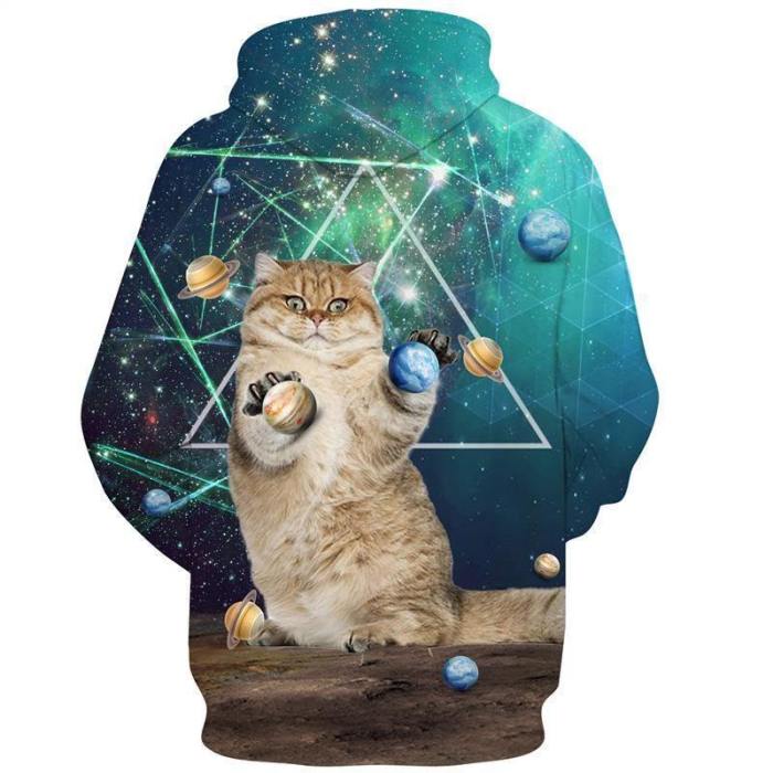 Mens Hoodies 3D Printing Hooded Cat Printed Pattern Sweatshirt