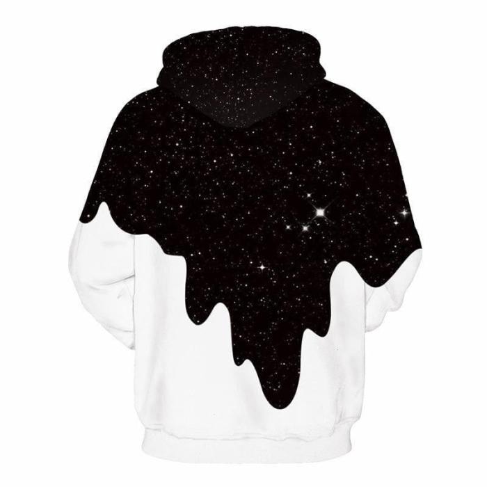 3D Print Hoodie - Black/White Galaxy Pattern Pullover Hoodie