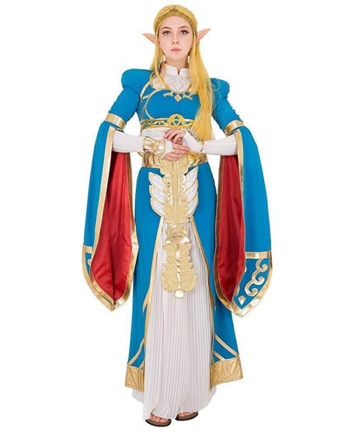 Women'S Princess Link Cosplay Costume Blue Outfit With Accessories