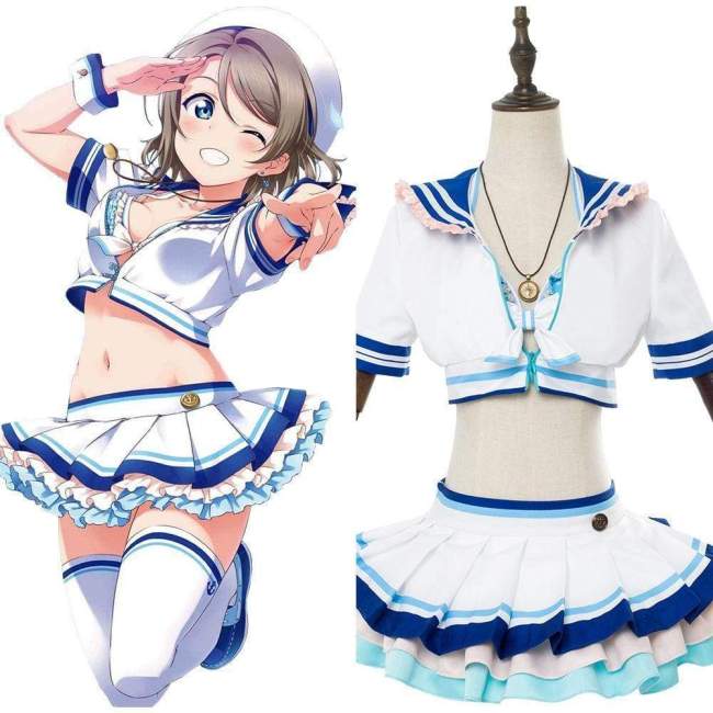 Love Live! Sunshine!! You Watanabe G'S Magazine Sailor Suit Swimsuit Cosplay Costume