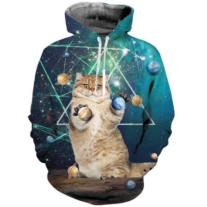 Mens Hoodies 3D Printing Hooded Cat Printed Pattern Sweatshirt