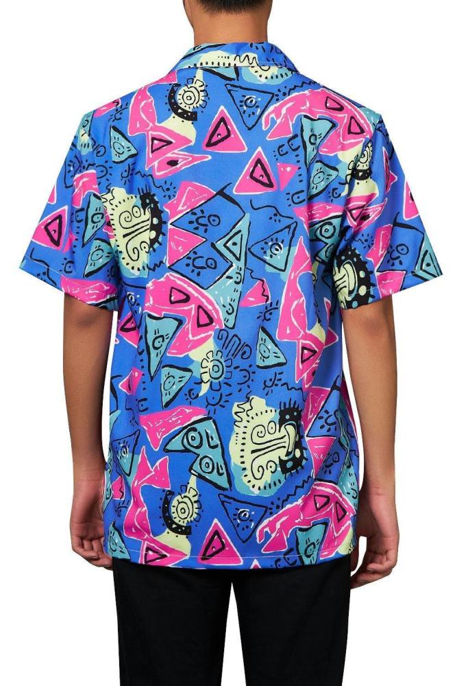Men'S Hawaiian Beach Shirt Blue Printing