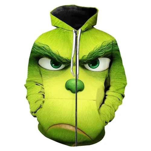 Teen Hoodie How The Grinch Stole Christmas Grinch Green Zip Up Sweatshirt Unisex