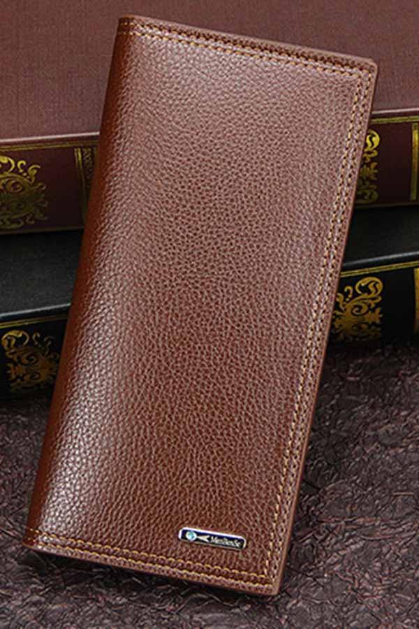Men'S Vintage Leather Slim Long Bifold Wallet Multipurpose Checkbook Cover