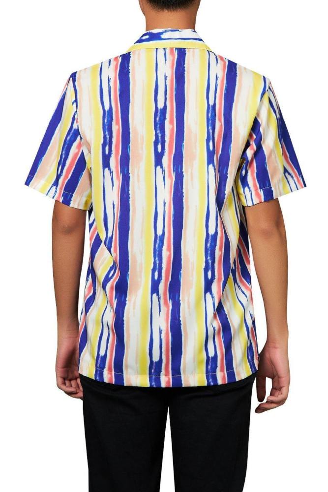 Men'S Hawaiian Shirt Tie-Dye Stripes Printing