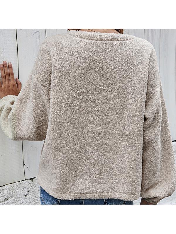 Womens Button Front V Neck Fuzzy Cardigan Coat