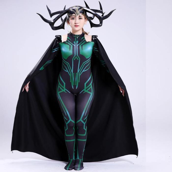The Death Queen Hela Jumpsuit Costume Cloak Cosplay
