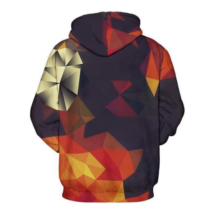 3D Print Hoodie - Dark Colorful Rhombus Print Pullover Hoodie