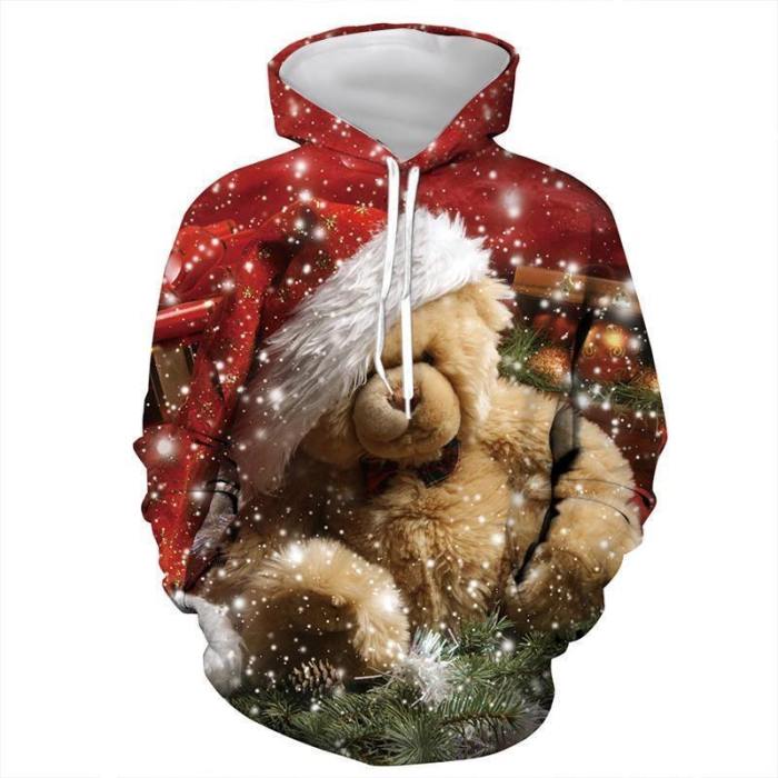 Mens Hoodies 3D Graphic Printed Christmas Bear Pullover Hoodie