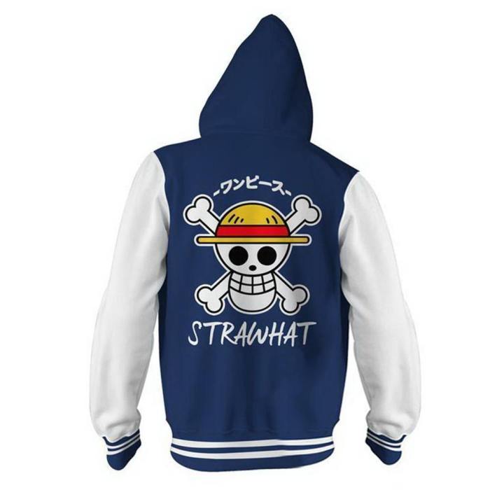 Unisex The Straw Hat Pirates Hoodies One Piece Zip Up 3D Print Jacket Sweatshirt