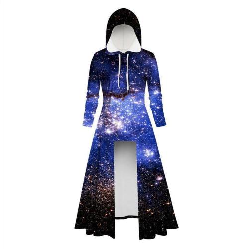 Womens Long Hoodies 3D Graphic Printed Blue Galaxy Pullover Sweater Dress