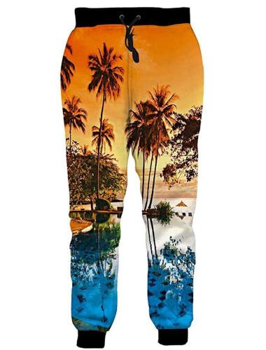 Mens Jogger Pants 3D Printing Hawaiian Pattern Trousers