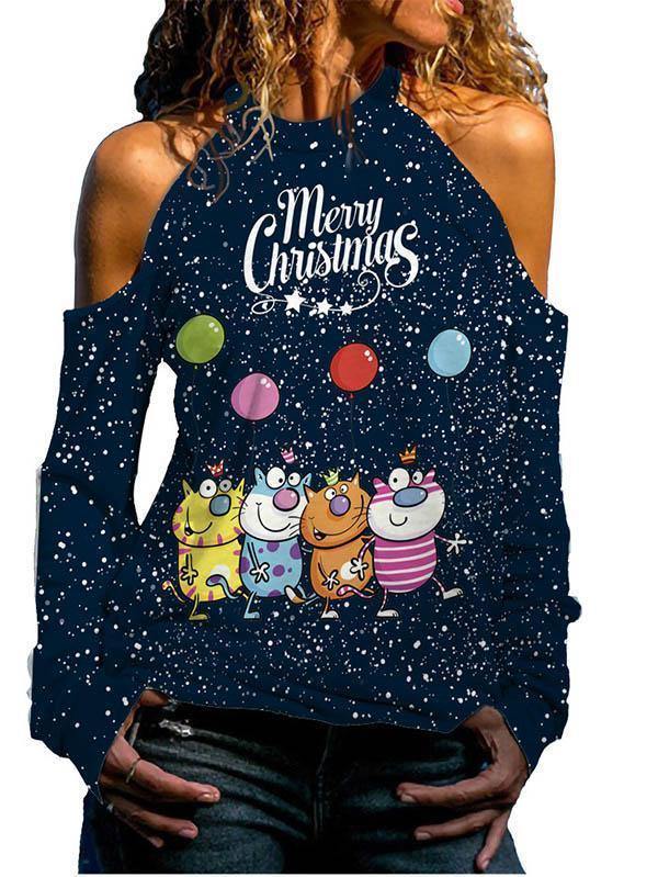 Funny Christmas Tops Cold Shoulder Blouse For Women