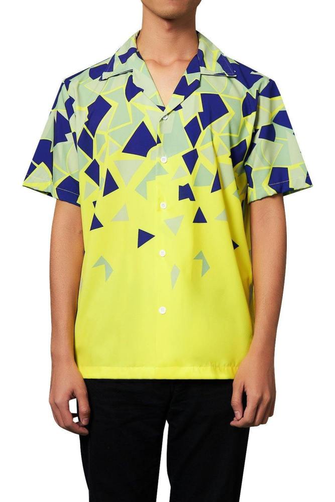 Men'S Hawaiian Yellow Shirt Geometric Printing
