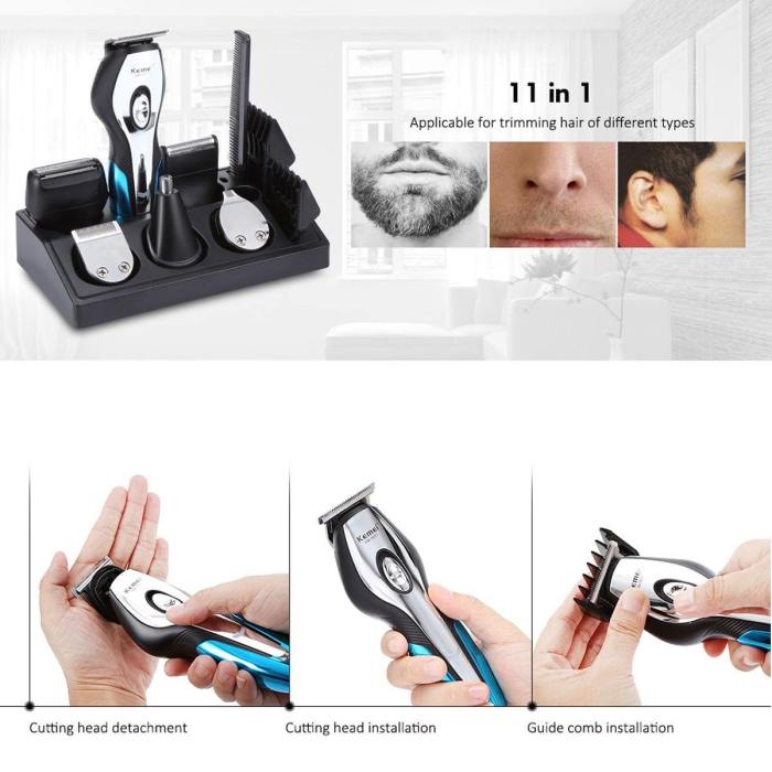 Kemei 11-In-1 Barber Hair Trimmer Set - Cordless & Rechargeable Via Usb