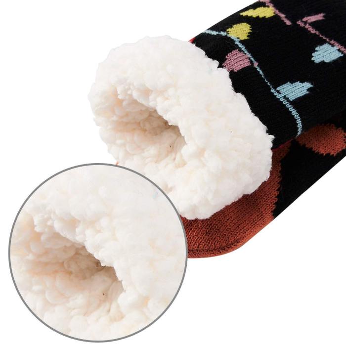 Women'S Fleece Lining Fuzzy Soft Christmas Knee Highs Stockings Slipper Black Socks Elk