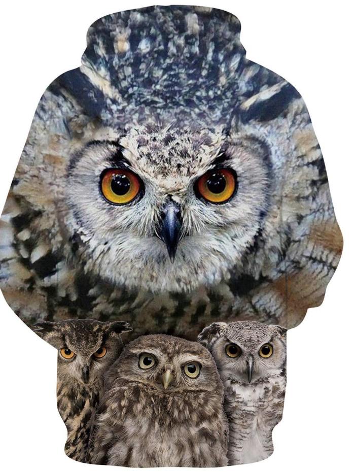 Mens Hoodies 3D Printing Owl Printed Pattern Hooded