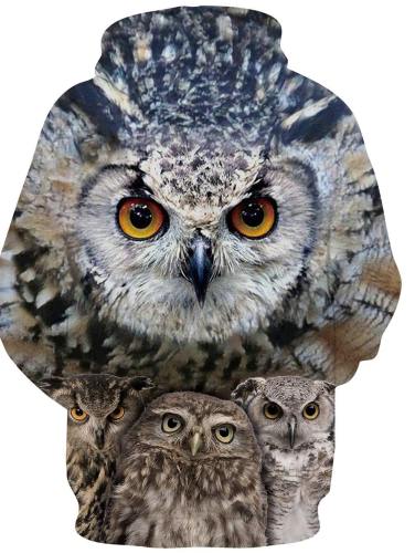Mens Hoodies 3D Printing Owl Printed Pattern Hooded