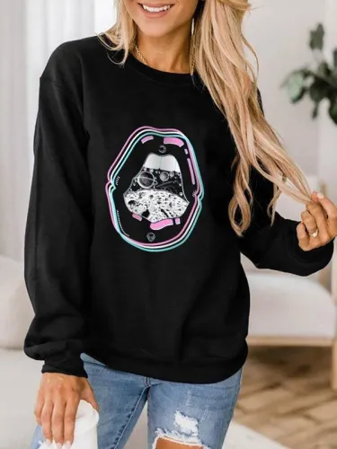 Planet Lip Print Oversized Sweatshirt Shirt