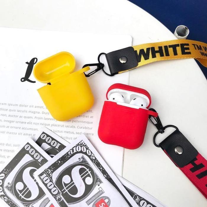 Ow Soft Silicone Apple Airpods Protective Case Cover With Strap