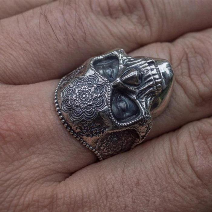 Stainless Steel Heavy Sugar Skull Ring