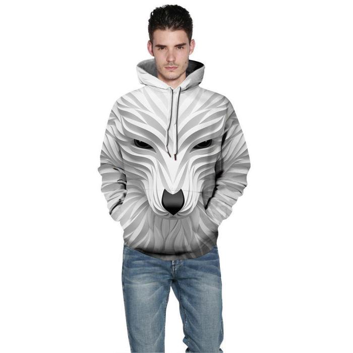 White Fox Hoodie 3D Painted Pullover Sweatshirt