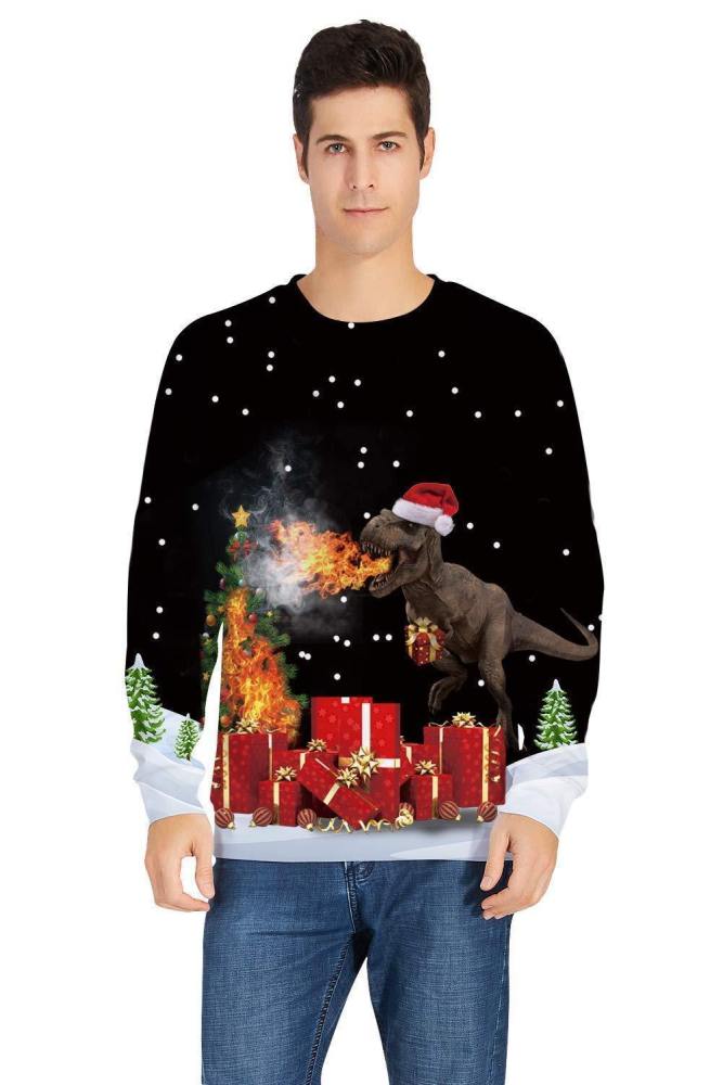 Ugly Christmas Pullover Dinosaur Printed Xmas Gift