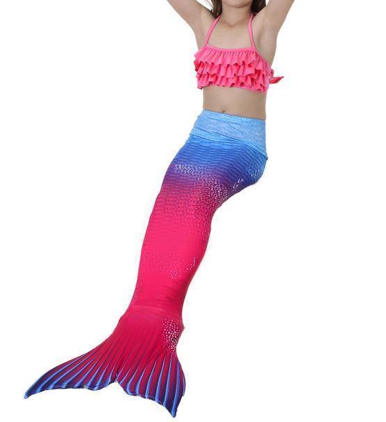 Kids Girls Mermaid Tail Suit Little Mermaid Tails Children Swimmable Fancy Dress No Monofin