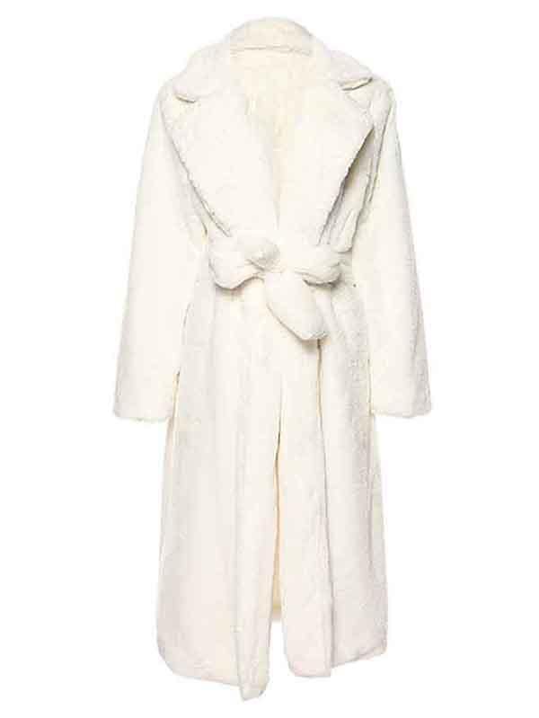 Fuzzy Faux Fur White Long Coat For Women