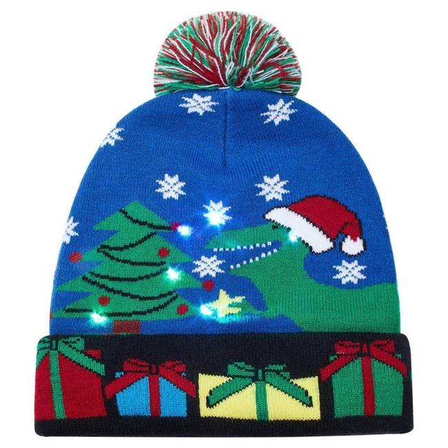 Light-Up Knitted Ugly Sweater Cap Cartoon Pattern Christmas Light Hat For Party Lightshow
