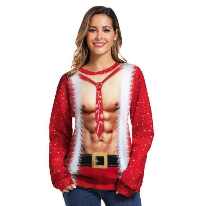 Mens Pullover Sweatshirt 3D Printed Christmas Muscle Red Long Sleeve Shirts