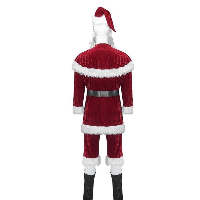 8Pcs Men Christmas Santa Claus Costume Cosplay Clothes Fancy Long Sleeve Christmas Suit For Adults Casa De Papel Disfraz #3F