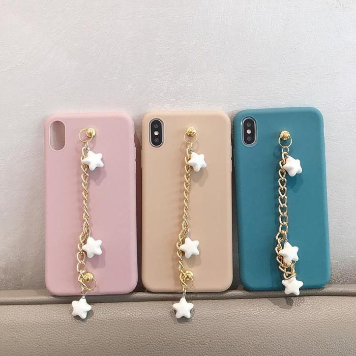 Candy Colors Matte Silicone Phone Case With Stars Bracelet Wrist Strap