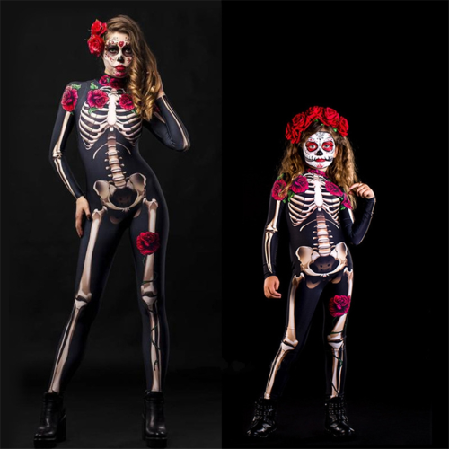 Halloween Rose Skeleton Scary Dress Day Of The Dead Jumpsuit Costumes