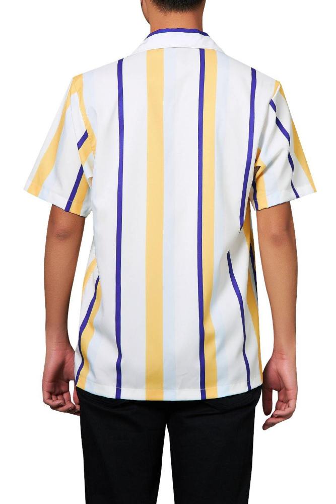 Men'S Hawaiian Shirt Yellow White Stripes Printing