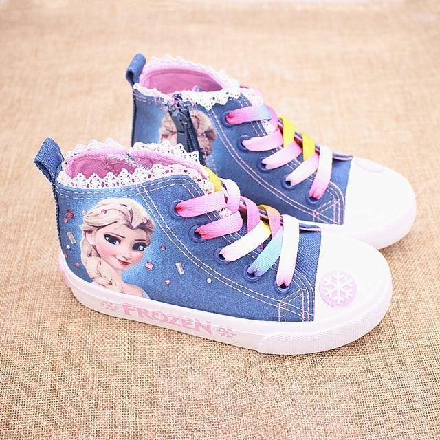 Frozen Children Casual Shoes High Zipper  Girls  Elsa Princess Cartoon Canvas Shoes