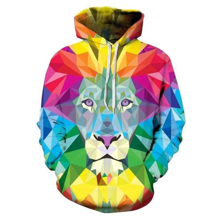 3D Print Hoodie - Colorful Lion Pattern Pullover Hoodie