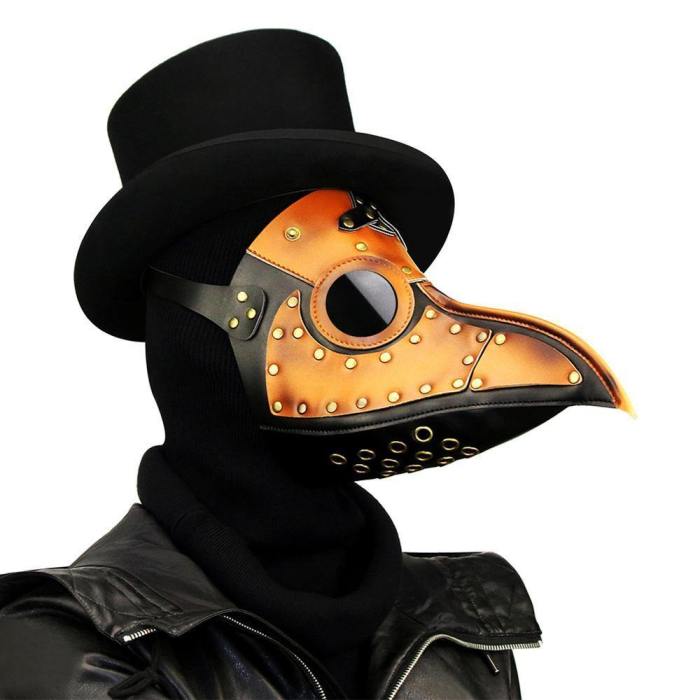 Plague Doctor Gold Pu Steampunk Bird Mask Cosplay Halloween Props